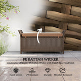 2-in-1 Patio Wicker Storage Bench, 29 Gallon with Cushion, Tan