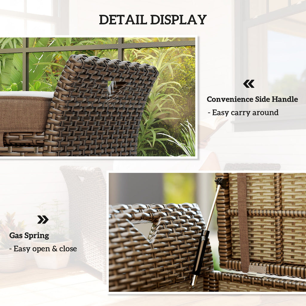 2-in-1 Patio Wicker Storage Bench, 29 Gallon with Cushion, Tan