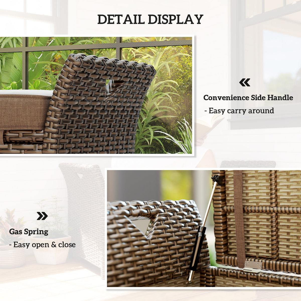 2-in-1 Patio Wicker Storage Bench, 29 Gallon with Cushion, Tan