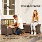 2-in-1 Patio Wicker Storage Bench, 29 Gallon with Cushion, Tan