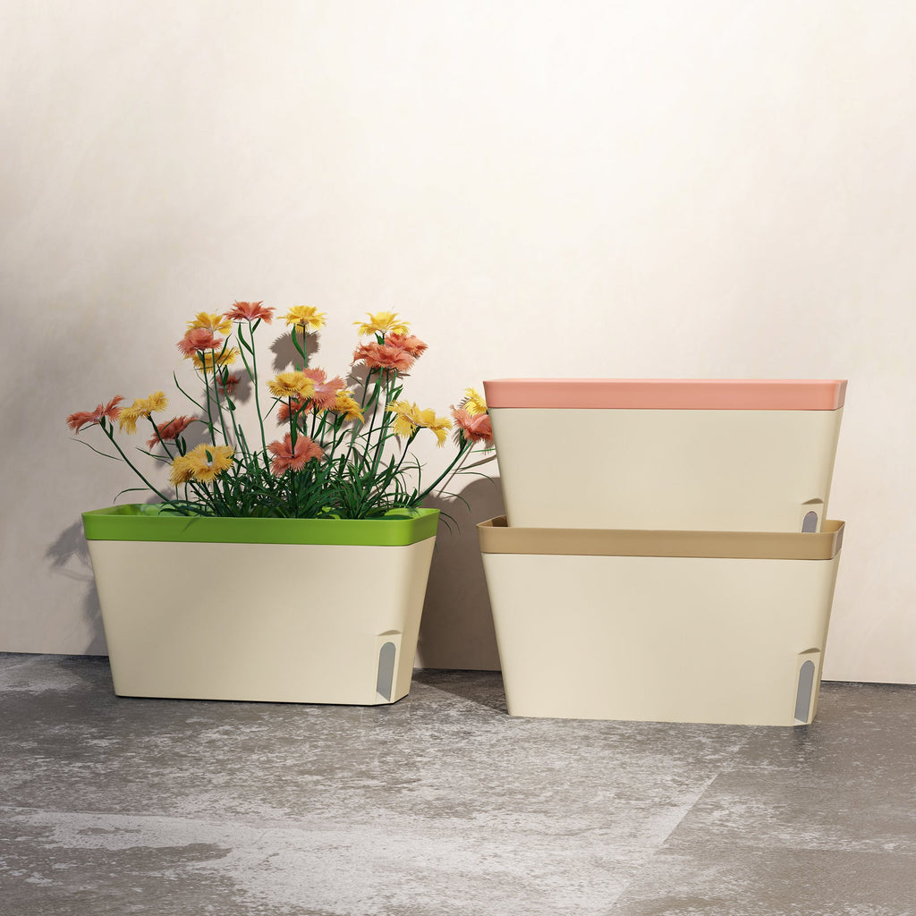 3 Pack 10.5" Self-Watering Planter Boxes with Water Level Indicator