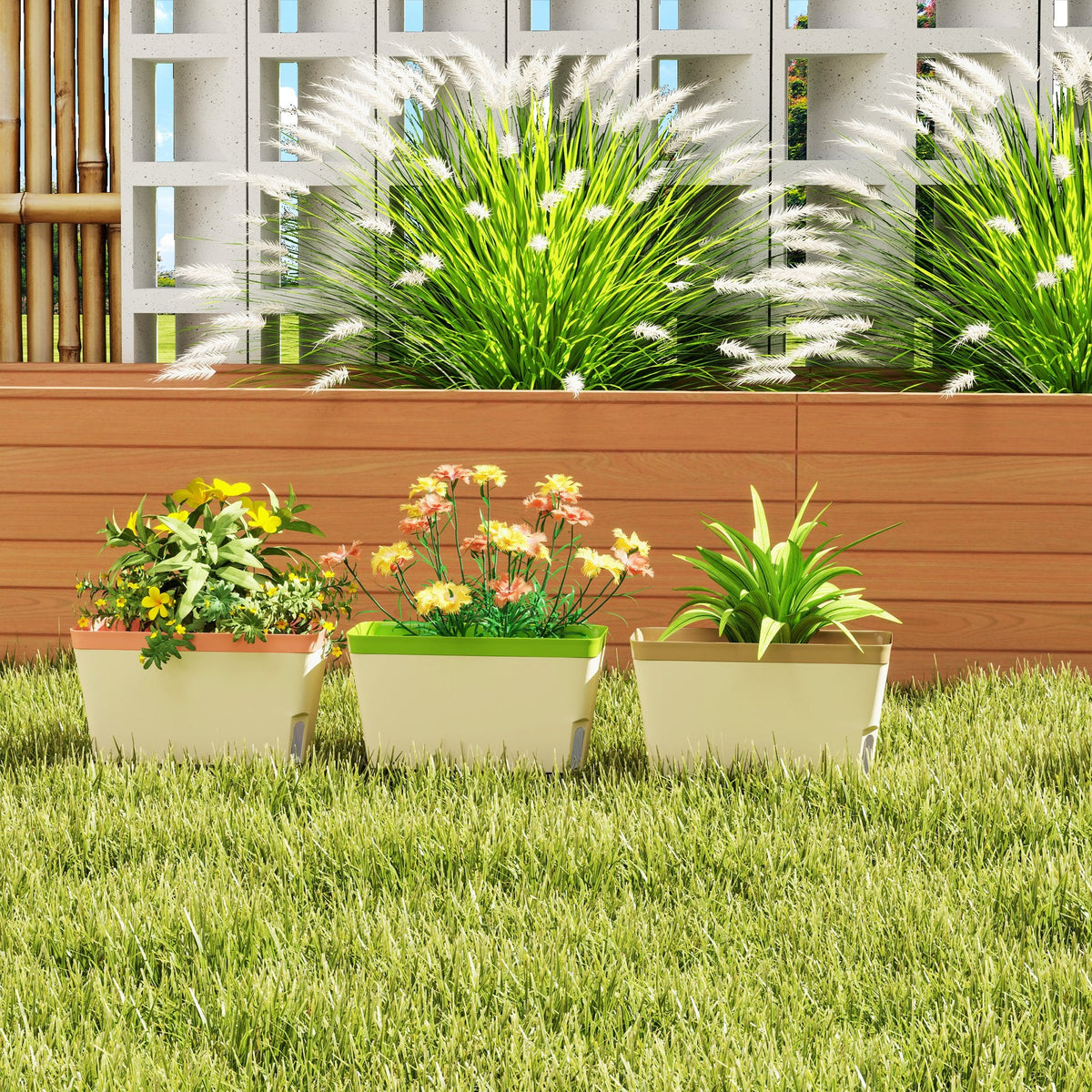 3 Pack 10.5" Self-Watering Planter Boxes with Water Level Indicator