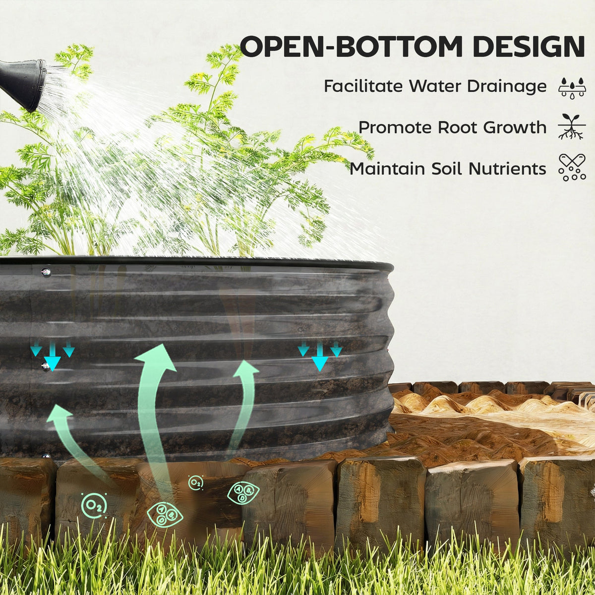 180 x 90 x 30 cm Galvanised Raised Garden Bed with Safety Edging, Dark Grey