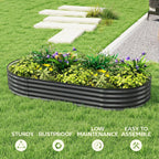 180 x 90 x 30 cm Galvanised Raised Garden Bed with Safety Edging, Dark Grey