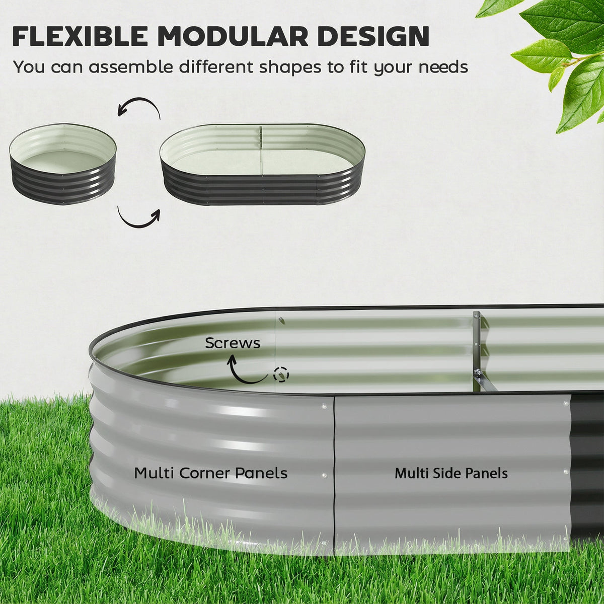 180 x 90 x 30 cm Galvanised Raised Garden Bed with Safety Edging, Dark Grey