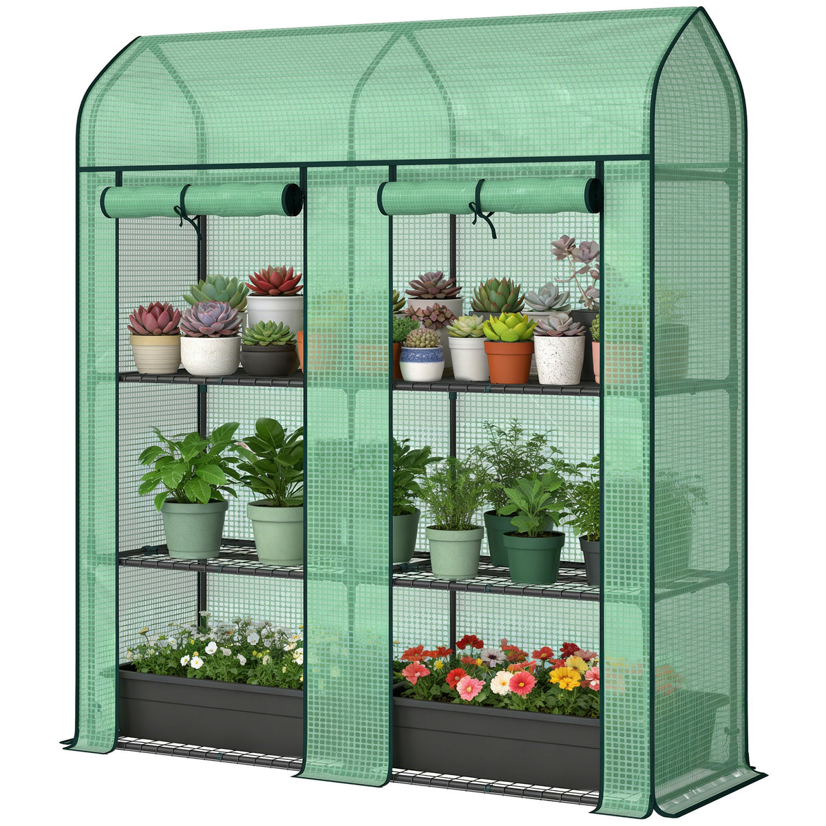 3-Tier Mini Greenhouse, 56.3" x 18.1" x 65", Green