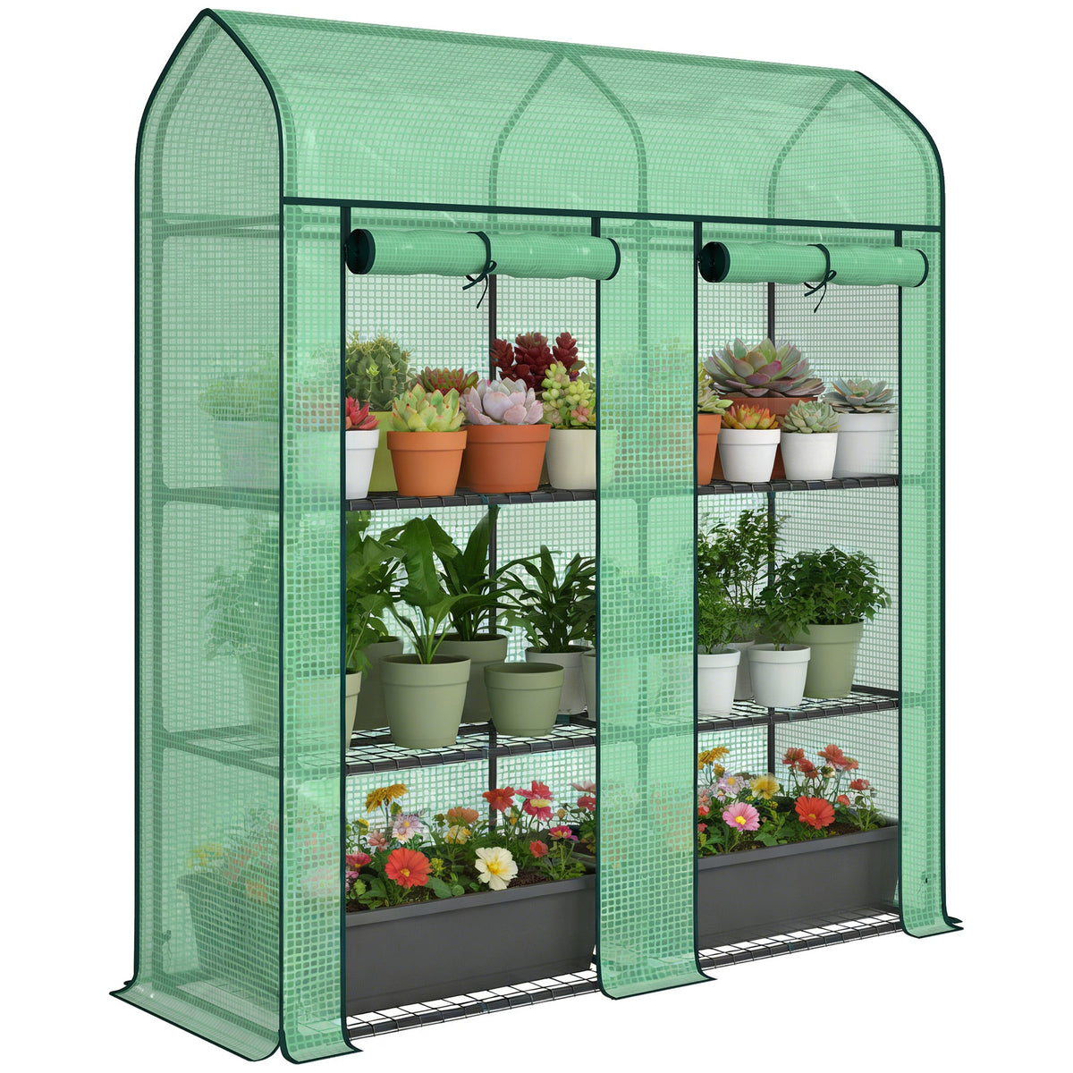 3-Tier Mini Greenhouse, 56.3" x 18.1" x 65", Green