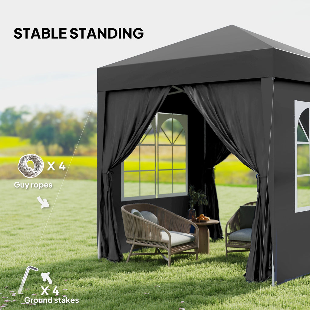 6.6' x 6.6' Pop-Up Canopy Tent with Sidewalls and Carry Bag, Black