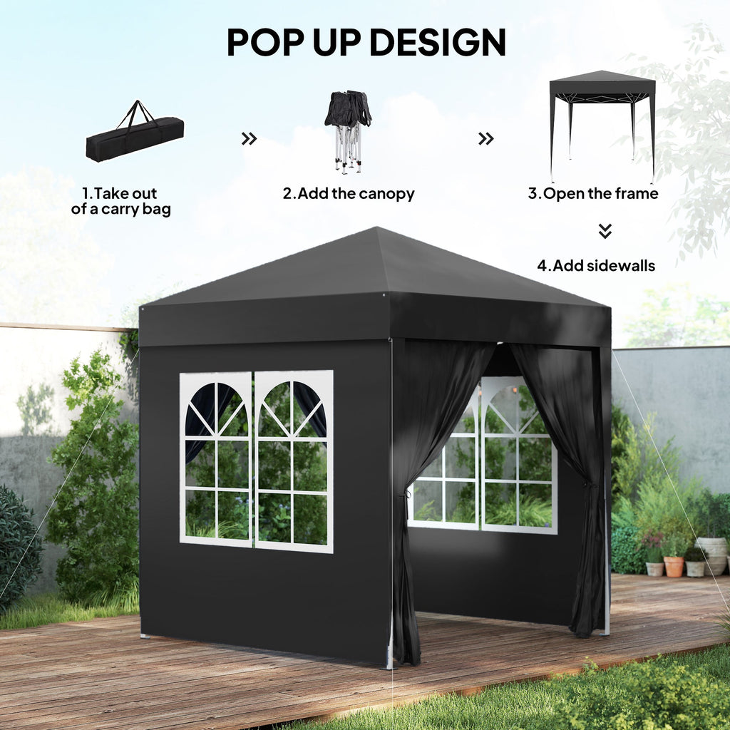 6.6' x 6.6' Pop-Up Canopy Tent with Sidewalls and Carry Bag, Black