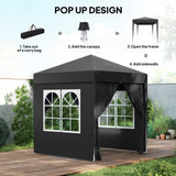 6.6' x 6.6' Pop-Up Canopy Tent with Sidewalls and Carry Bag, Black