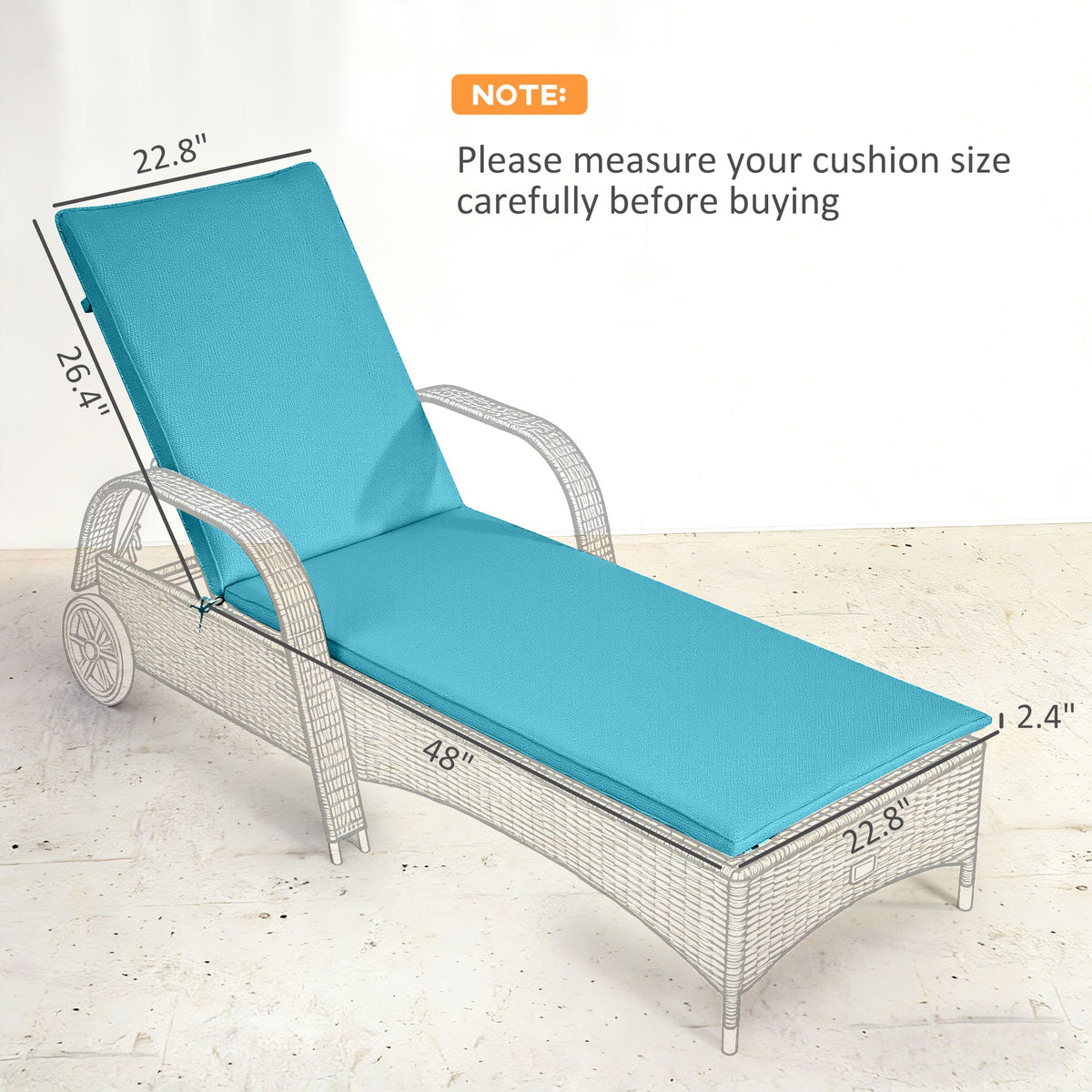 2-Piece Outdoor Lounge Chair Cushions, 76" x 23", Light Blue