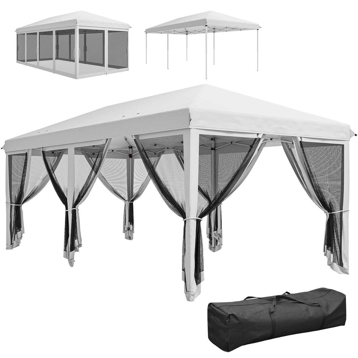 10' x 20' Pop-Up Canopy Tent with Removable Mesh Sidewalls and Carry Bag, White