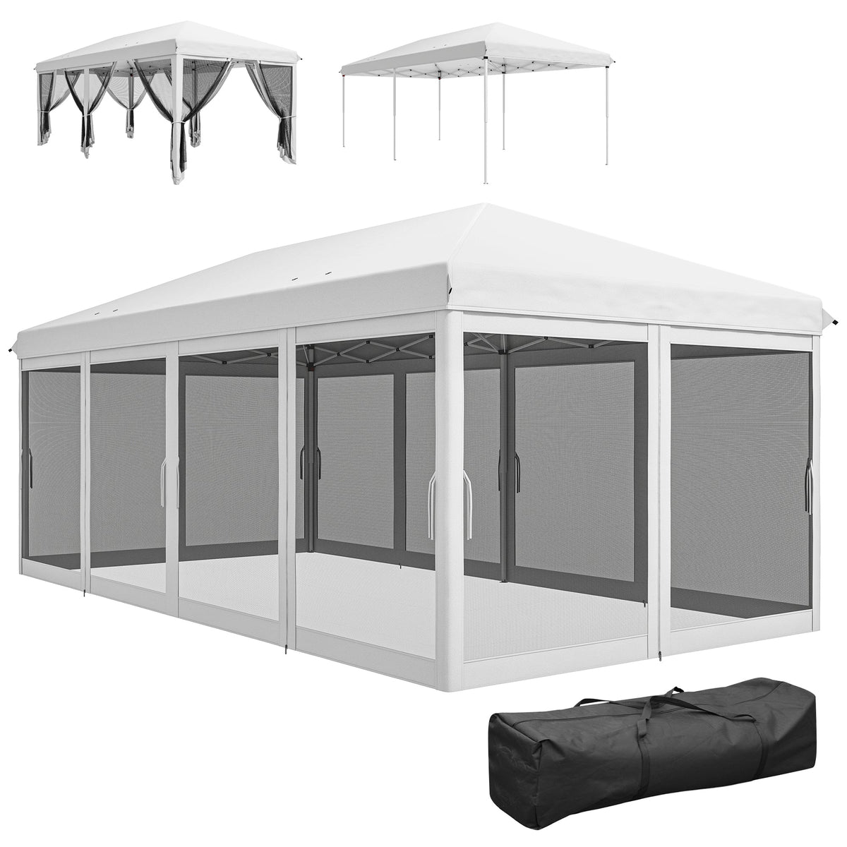 10' x 20' Pop-Up Canopy Tent with Removable Mesh Sidewalls and Carry Bag, White