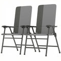2 Piece Folding Patio Chairs with High Back and Armrests, Light Gray