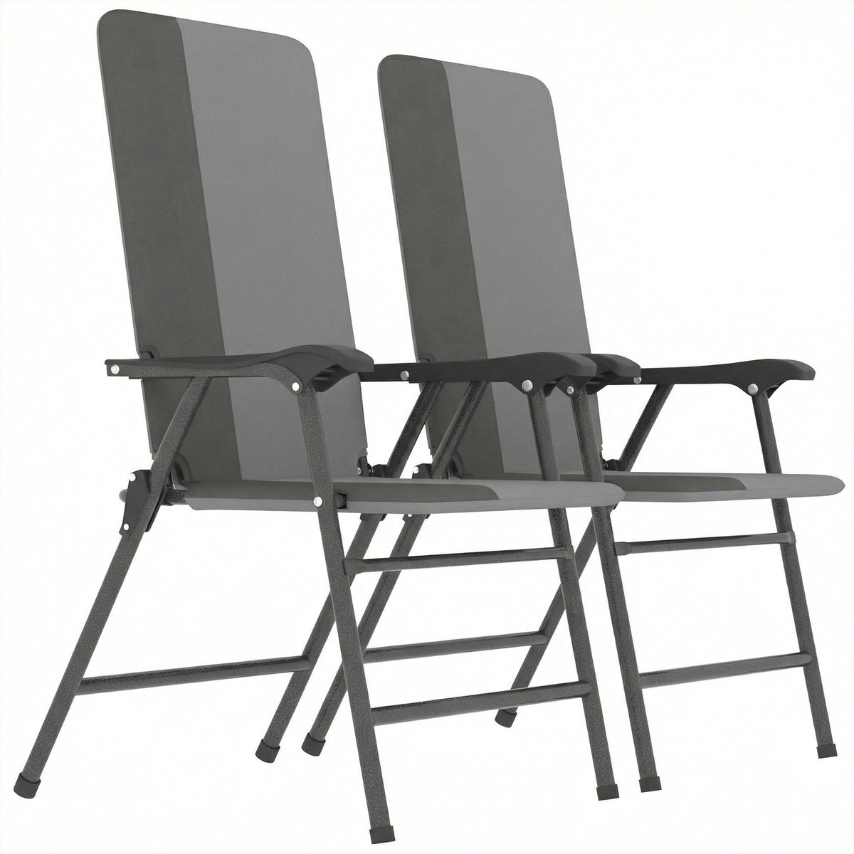 2 Piece Folding Patio Chairs with High Back and Armrests, Light Gray
