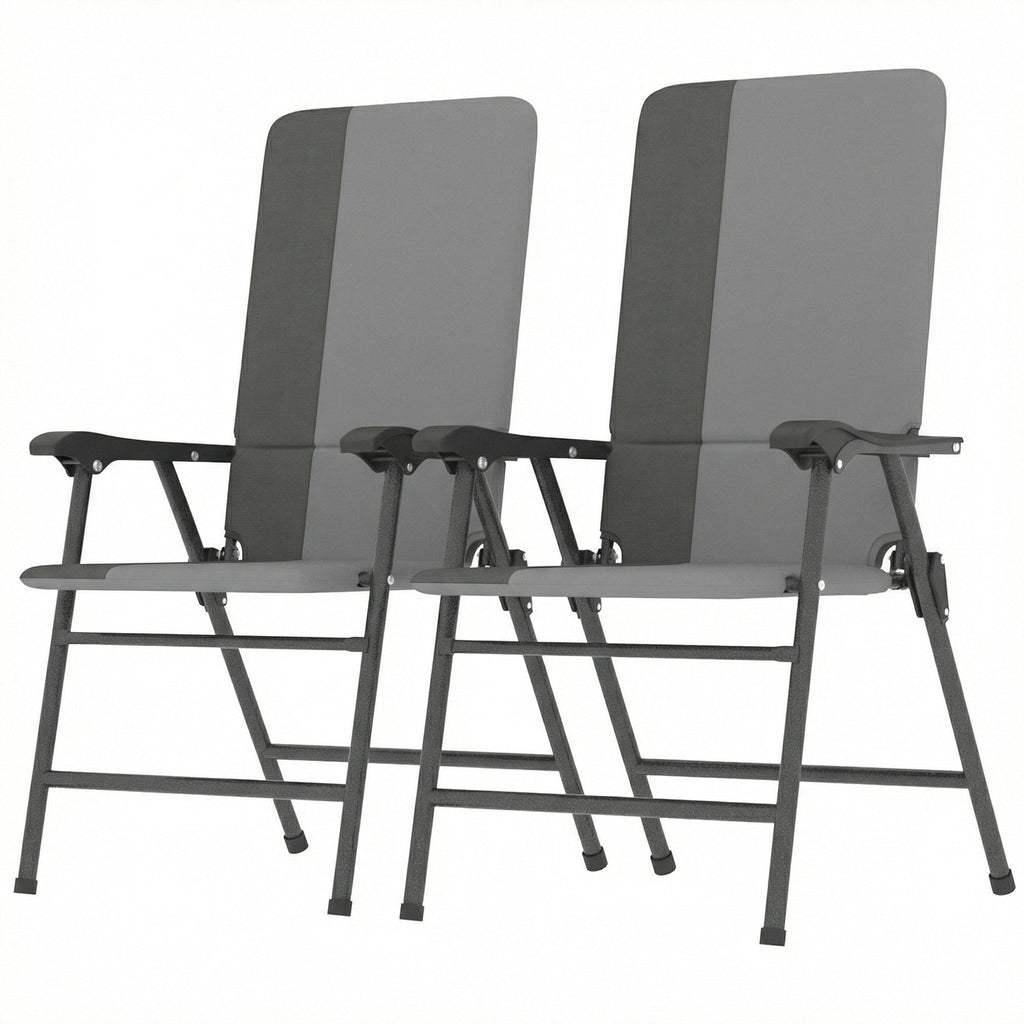 2 Piece Folding Patio Chairs with High Back and Armrests, Light Gray