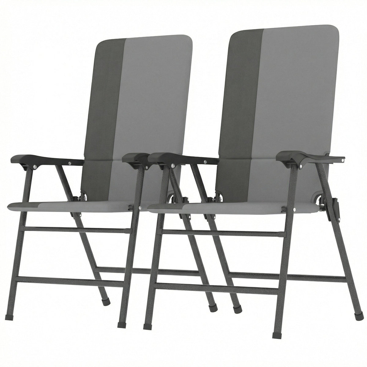 2 Piece Folding Patio Chairs with High Back and Armrests, Light Gray