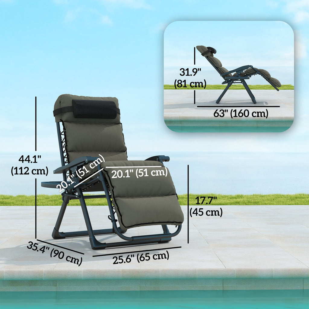 Set of 2 Zero Gravity Chairs with Cup and Phone Holder Tray, Grey