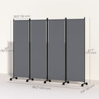 4 Panel Folding Room Divider with Lockable Wheels, Dark Grey