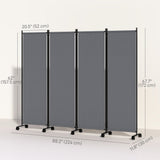 4 Panel Folding Room Divider with Lockable Wheels, Dark Grey