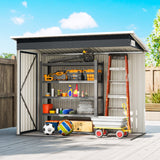 7.5' x 4.3' Metal Outdoor Storage Shed with Lockable Doors, Dark Grey