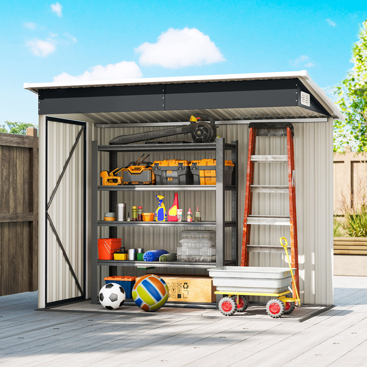 7.5' x 4.3' Metal Outdoor Storage Shed with Lockable Doors, Dark Grey