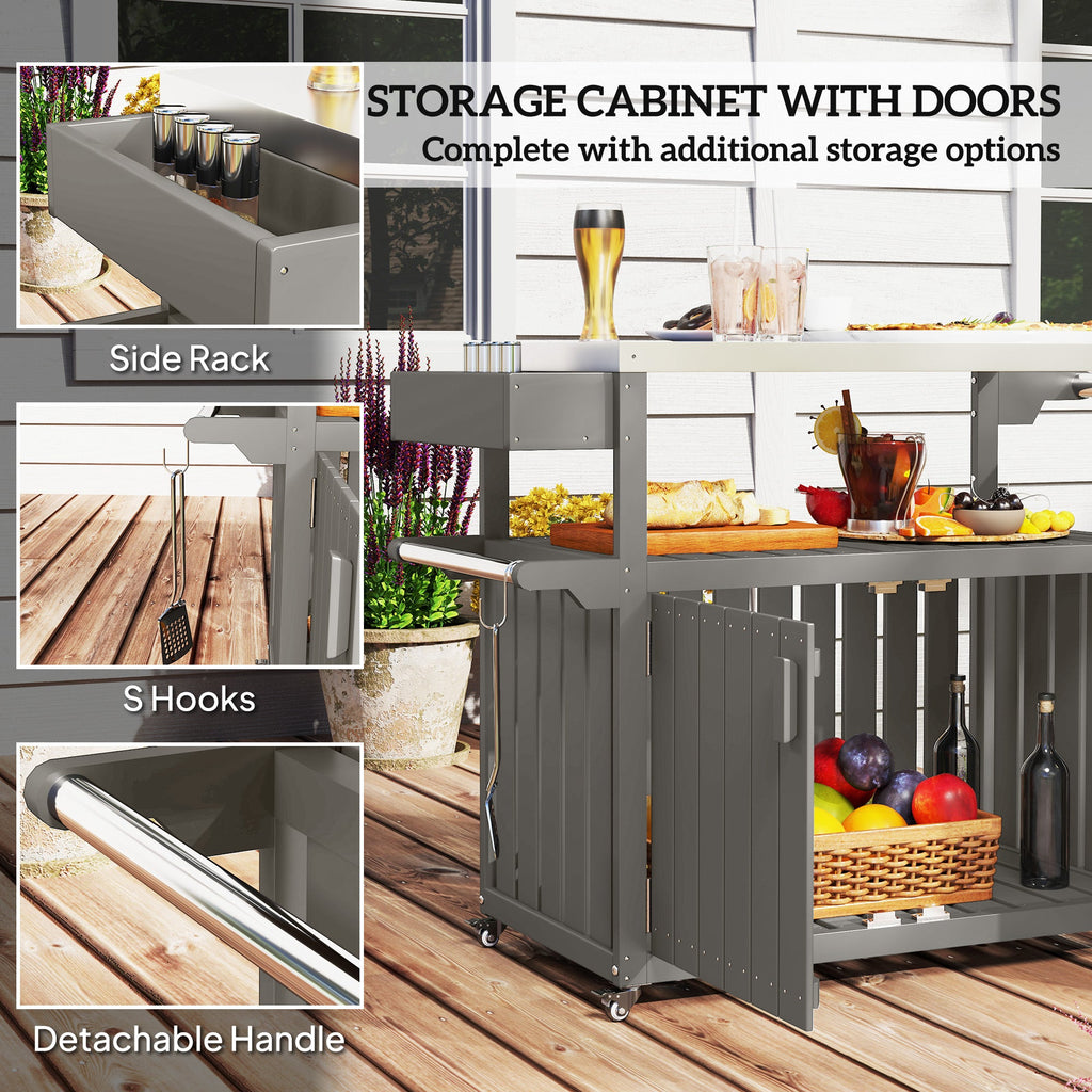 Outdoor Bar Cart with Storage Cabinet, Dark Gray