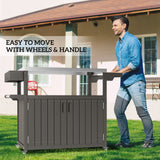 Outdoor Bar Cart with Storage Cabinet, Dark Gray