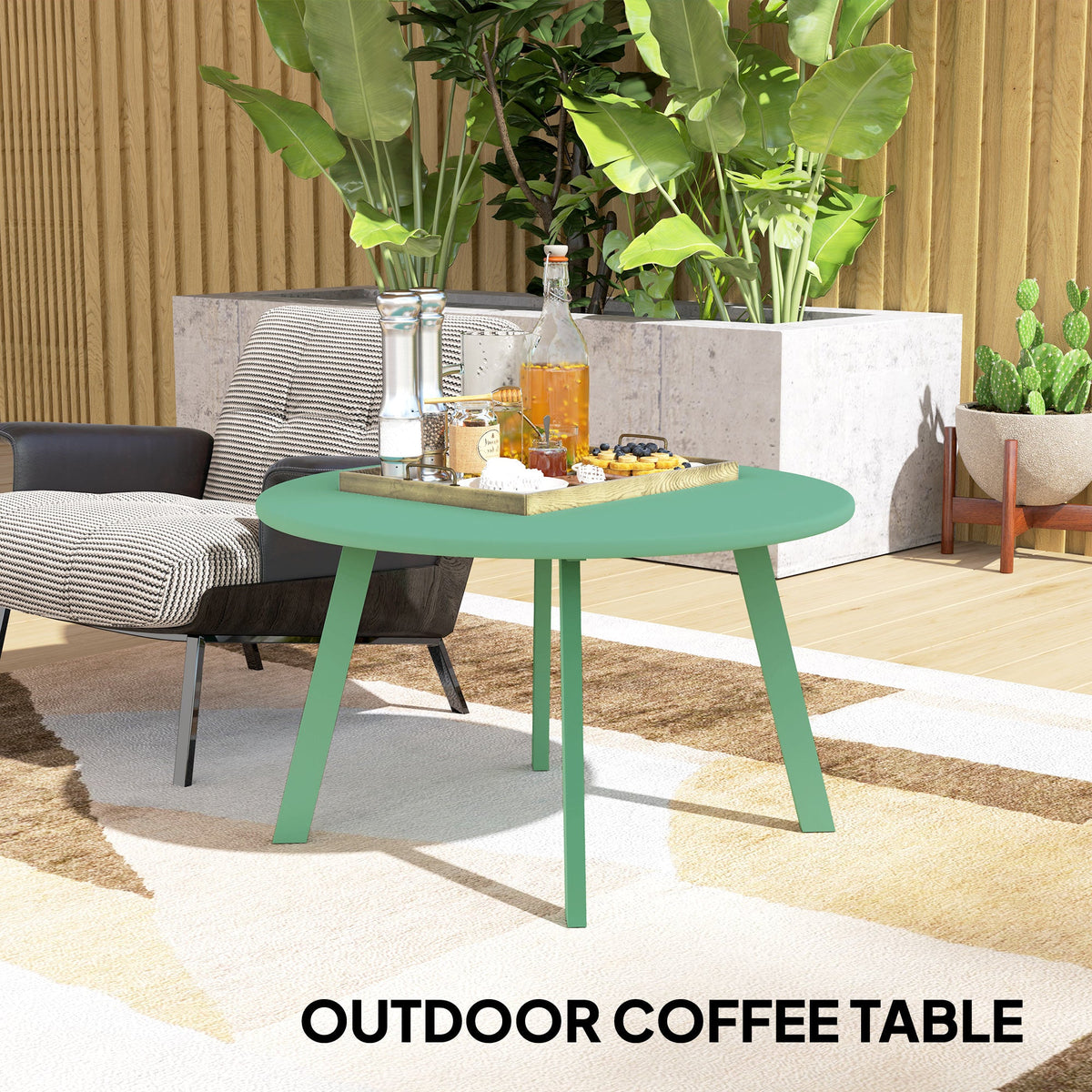 36" Round Patio Coffee Table with Metal Frame, Green
