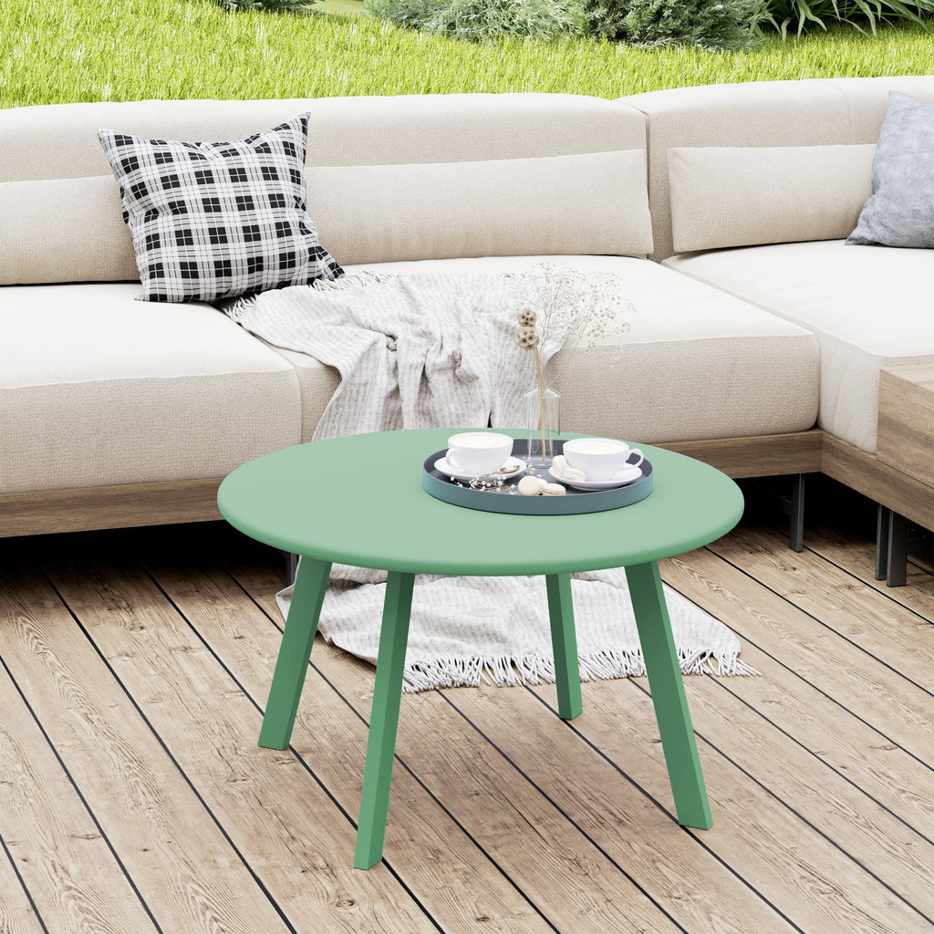 36" Round Patio Coffee Table with Metal Frame, Green