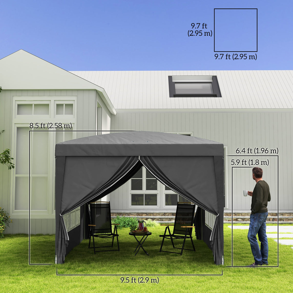 10' x 10' Pop-Up Party Tent Canopy with Carrying Bag, Grey