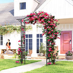 7.5ft Steel Garden Arch Trellis with Extended Top for Wedding, Garden, Black
