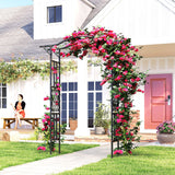 7.5ft Steel Garden Arch Trellis with Extended Top for Wedding, Garden, Black