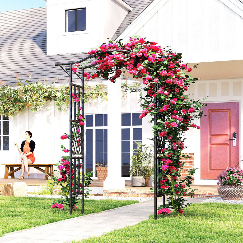 7.5ft Garden Arch with Extended Top for Climbing Plants, Black