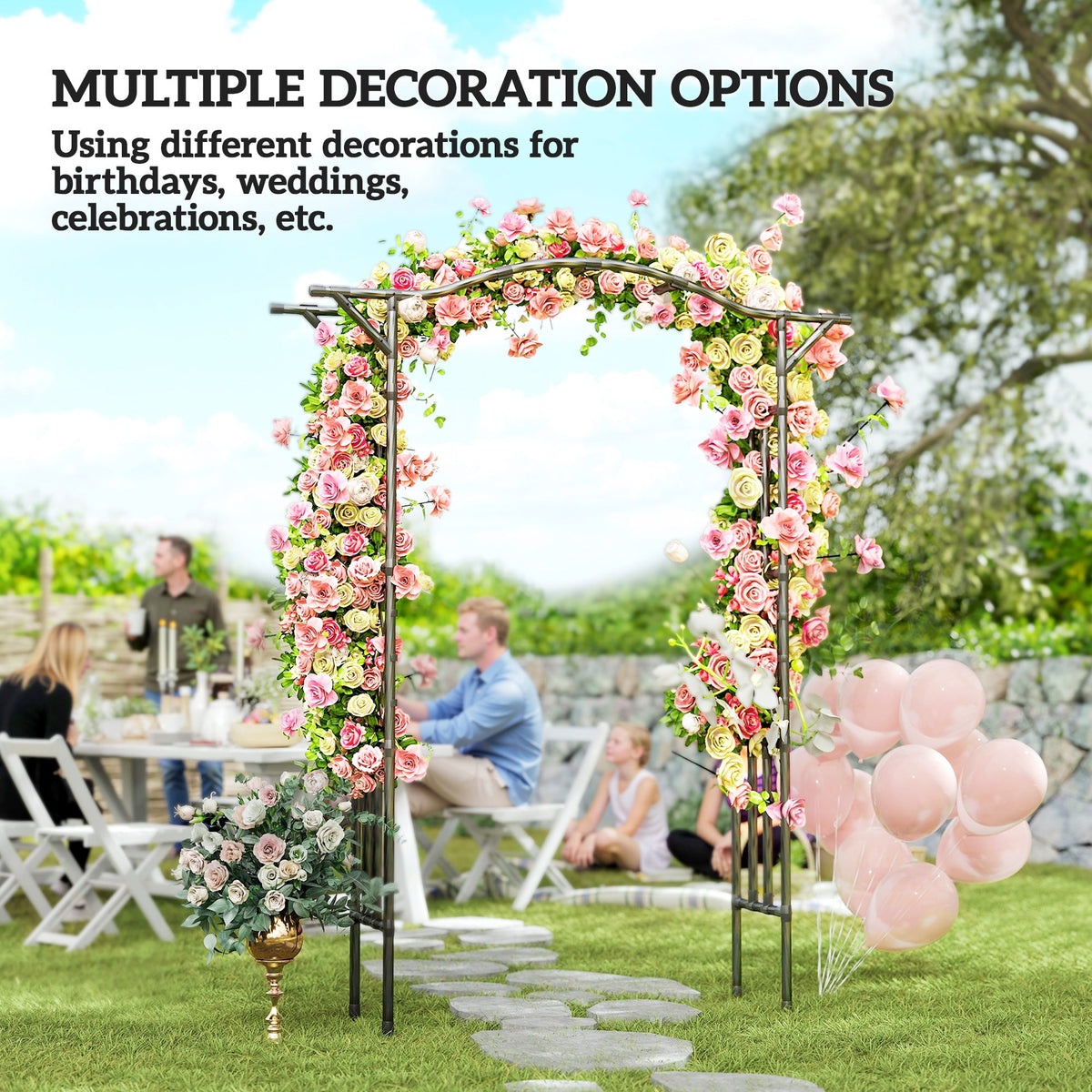 7.5ft Garden Arch with Extended Top for Climbing Plants, Black