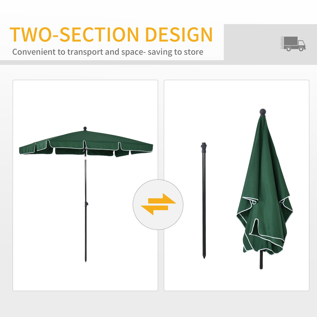 6.5 x 4ft Rectangle Patio Umbrella with Aluminum Pole and Tilt, Green