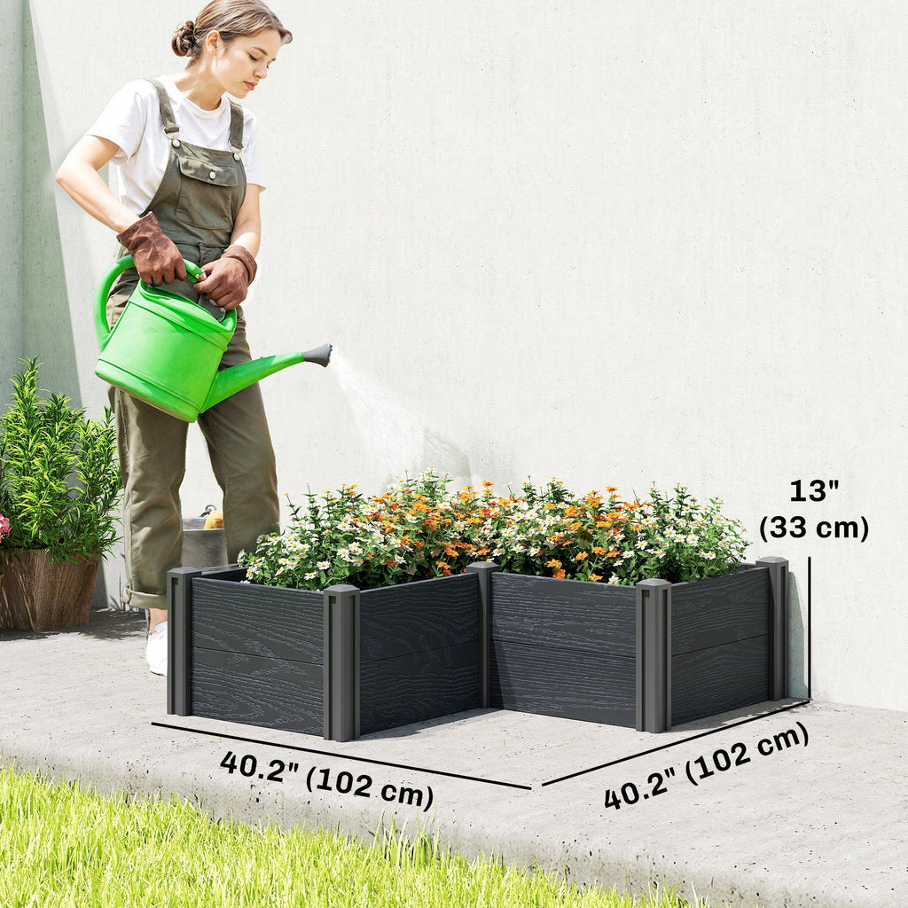 3 x 3 x 1ft Vinyl Raised Garden Bed with Open Bottom, Grey Wood Effect