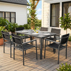 6-Seater Acacia Wood Top Dining Set with Stackable Texteline Chairs, Grey