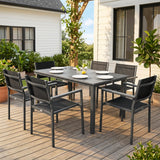 6-Seater Acacia Wood Top Dining Set with Stackable Texteline Chairs, Grey