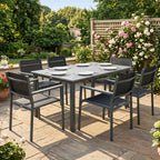 6-Seater Acacia Wood Top Dining Set with Stackable Texteline Chairs, Grey