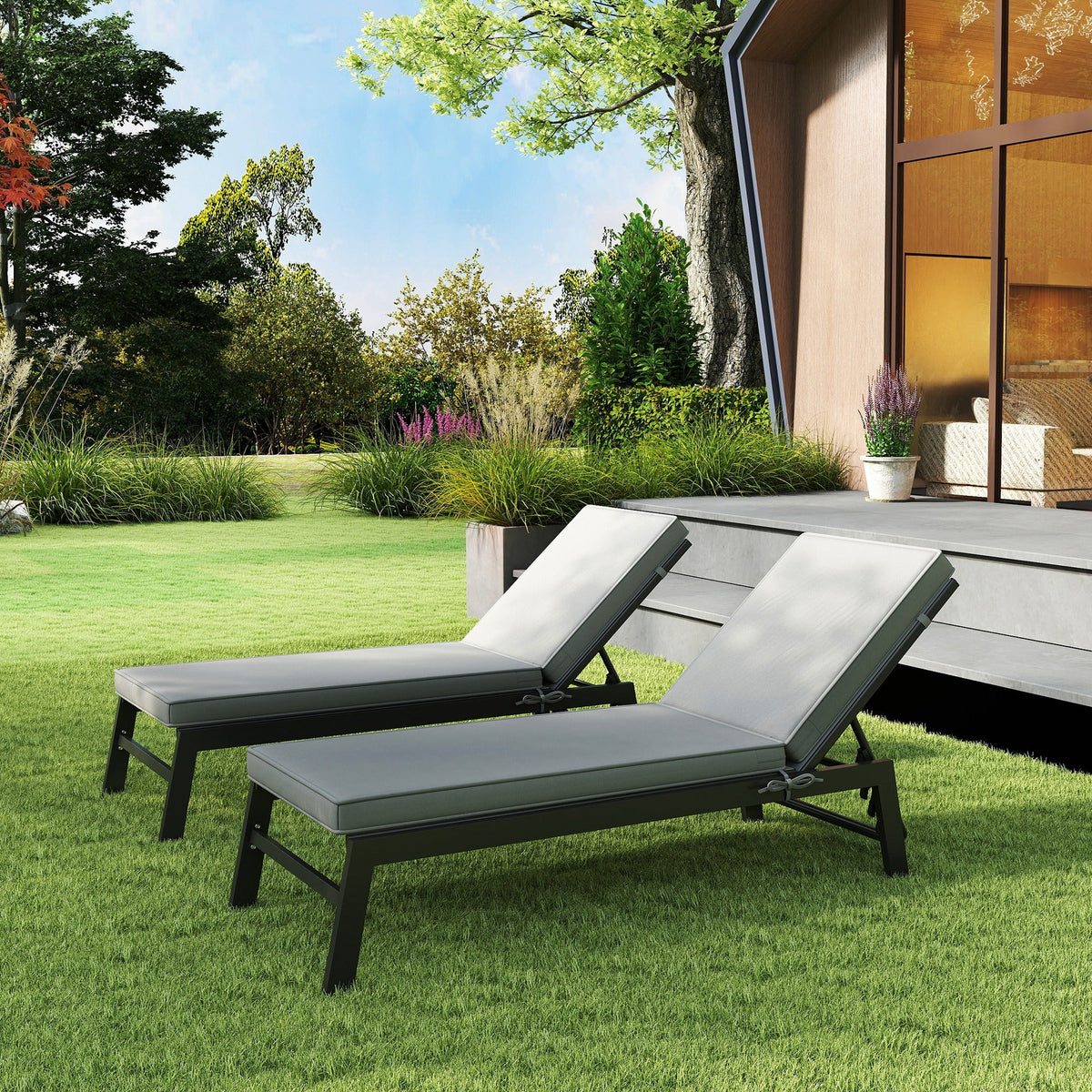 2-Piece Chaise Lounge Cushions, 72" x 21" x 3", Gray