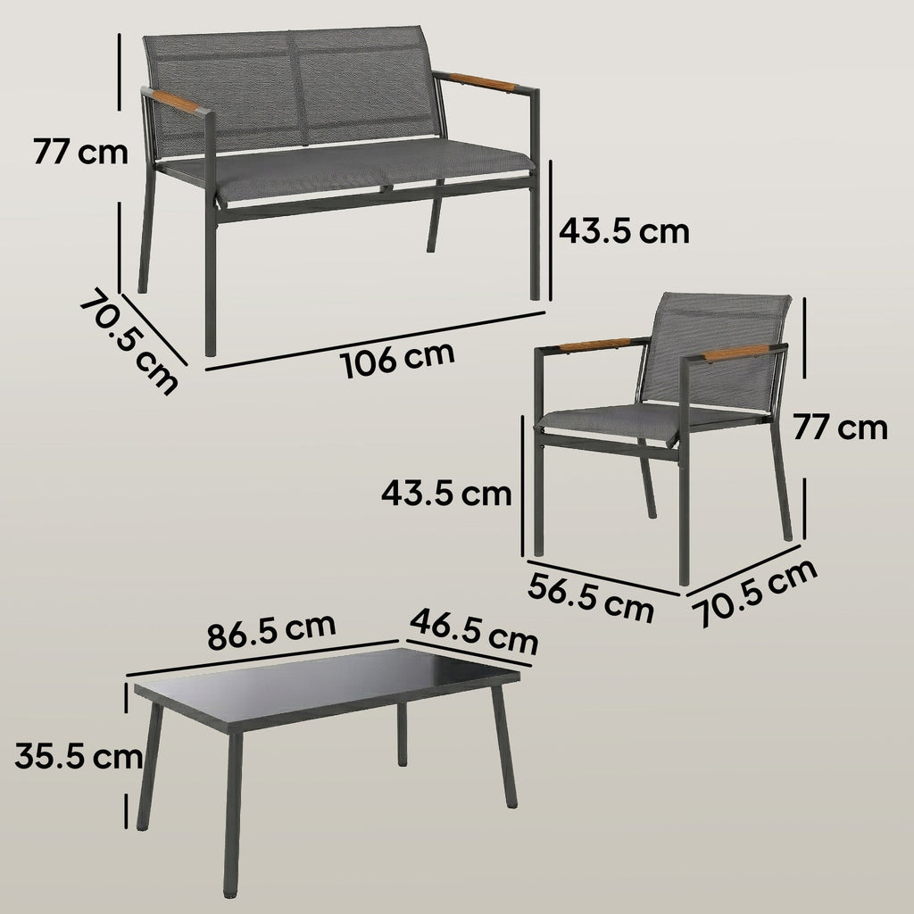 4-Seater Outdoor Sofa Set with Loveseat, 2 Armchairs & Metal Table, Mesh, Grey
