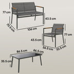 4-Seater Outdoor Sofa Set with Loveseat, 2 Armchairs & Metal Table, Mesh, Grey