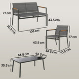 4-Seater Outdoor Sofa Set with Loveseat, 2 Armchairs & Metal Table, Mesh, Grey