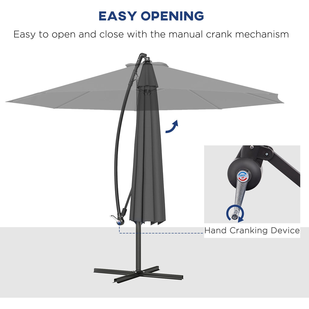10' Deluxe Patio Umbrella with Crank and Cross Base, Grey