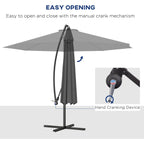 10' Deluxe Patio Umbrella with Crank and Cross Base, Grey