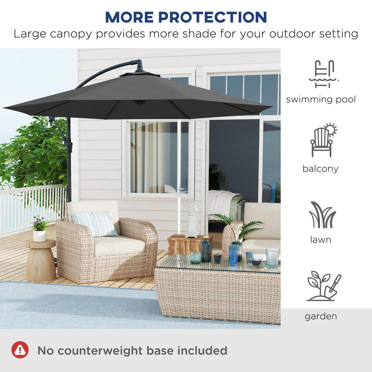 10' Deluxe Patio Umbrella with Crank and Cross Base, Grey