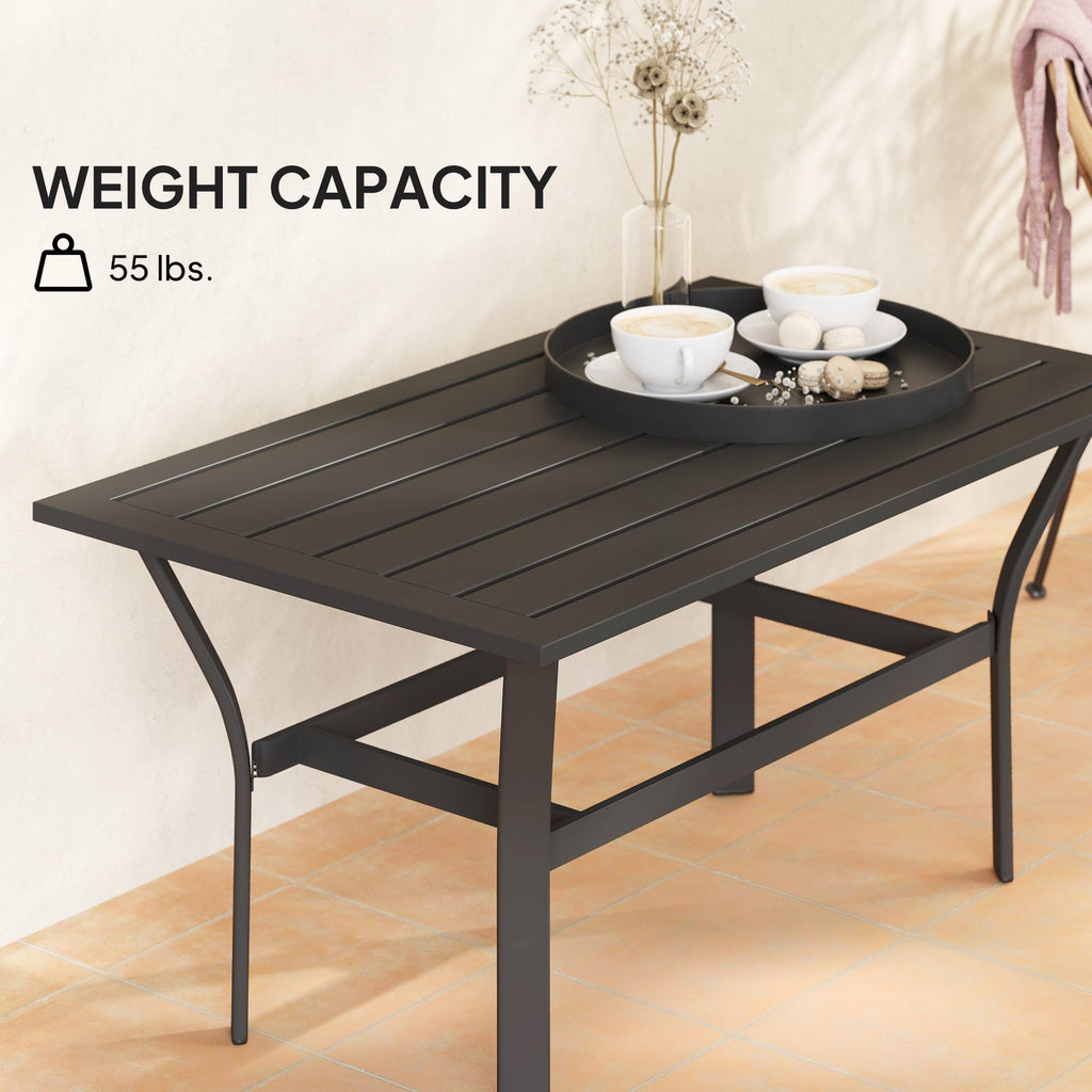 Outdoor Metal Coffee Table with Slatted Top, Black