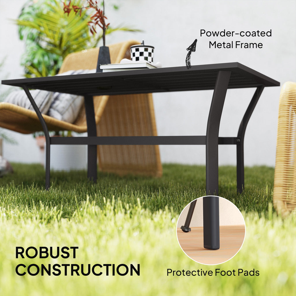 Outdoor Metal Coffee Table with Slatted Top, Black