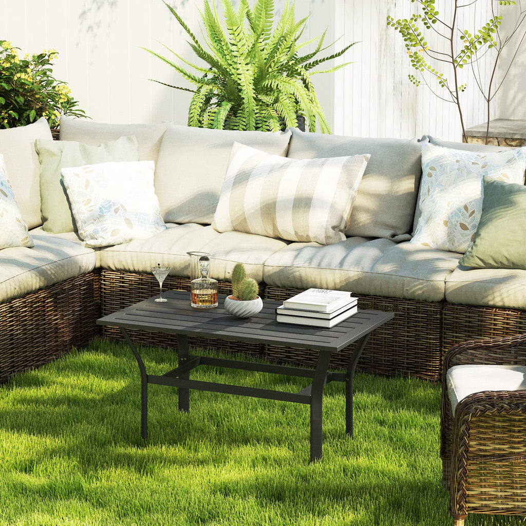 Outdoor Metal Coffee Table with Slatted Top, Black